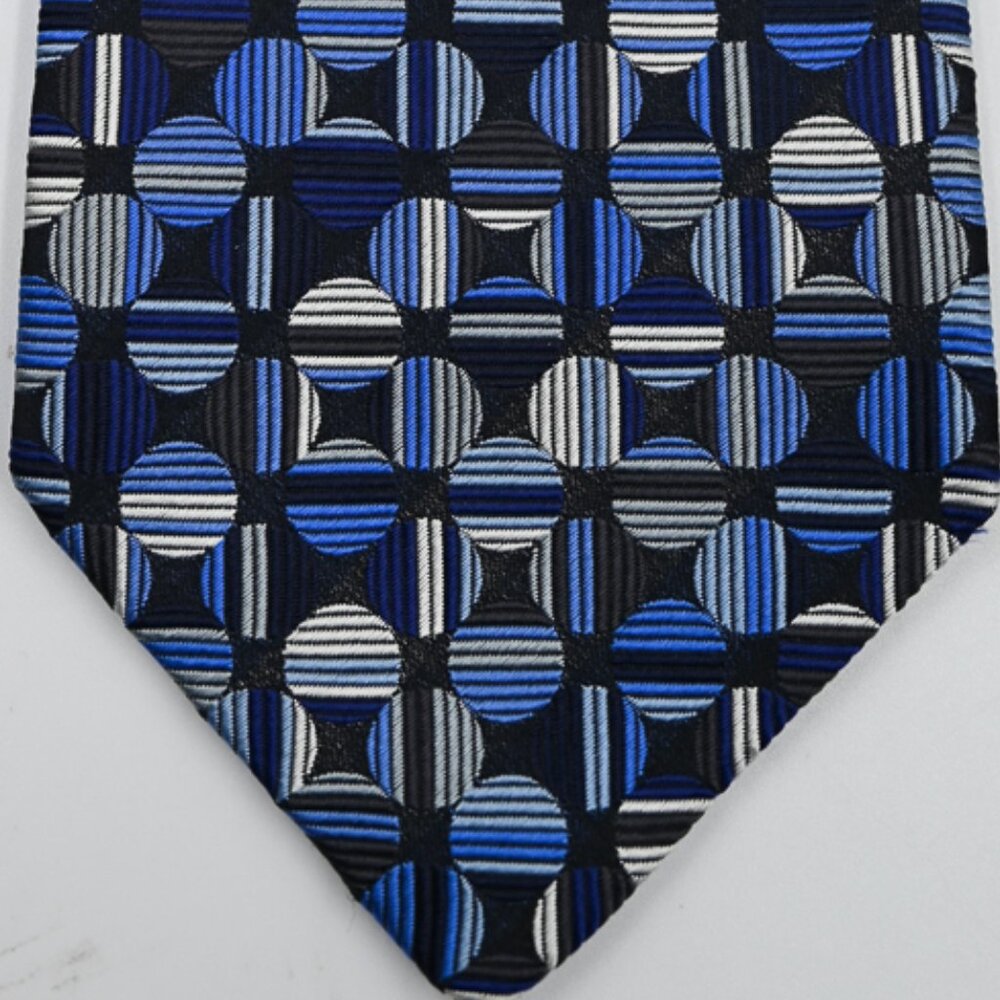NEW Duchamp London Blue Label Blue-Silver Circles Long Silk Tie Made in England